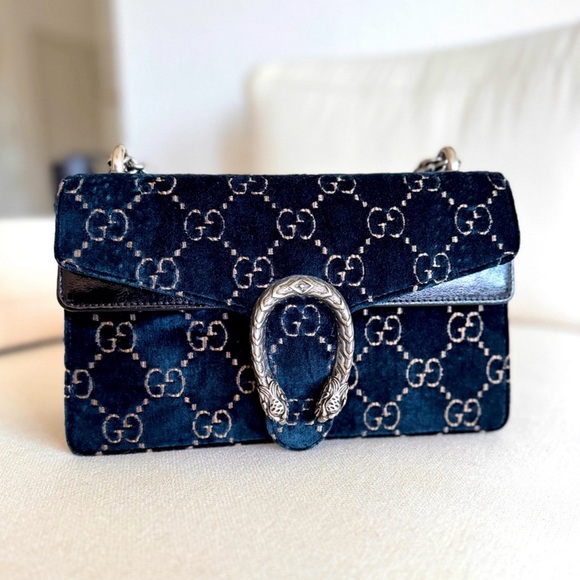 Gucci Handbags - Gucci GG Blue Velvet Dionysus Bag